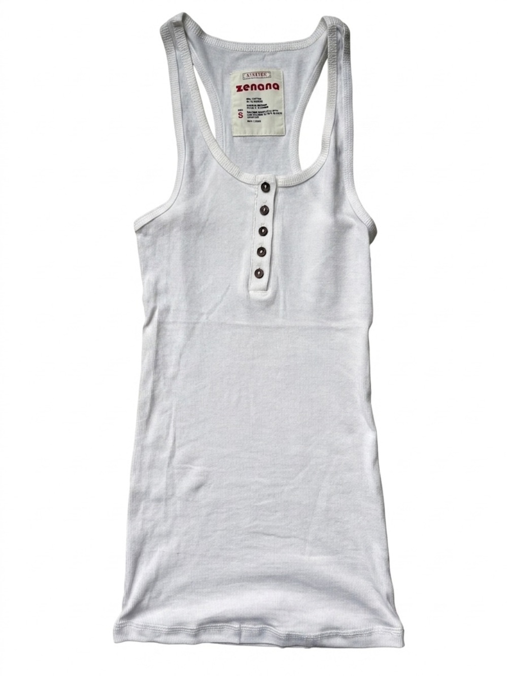 NWOT Zenana White Ribbed Henley Tank Top, Small